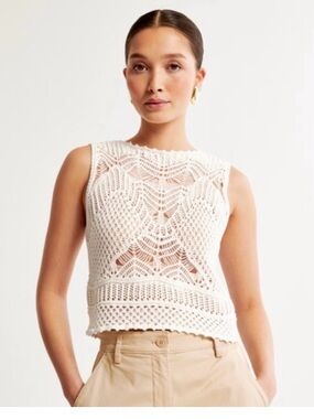 Abercrombie & Fitch White Crochet Sleeveless Tank